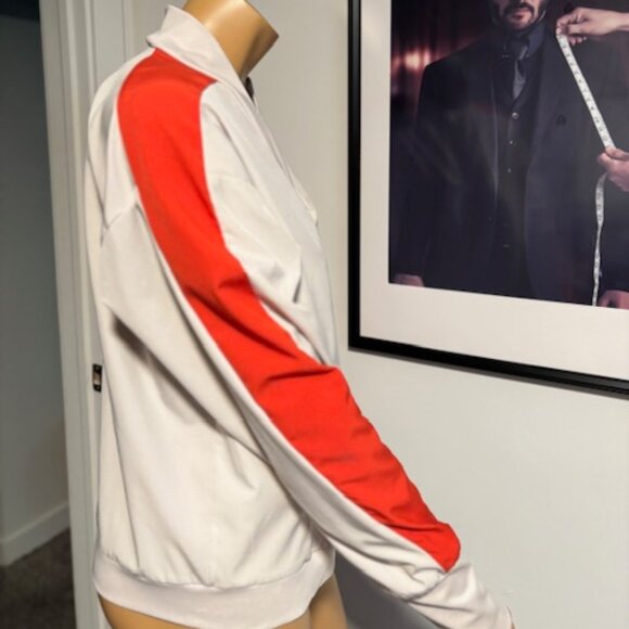 Anne Klein tan bomber jacket with orange stripe Sz M - Picture 6 of 7